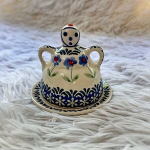 Polish Pottery Figural Lidded Butter Cheese Lemon Dish HandMade 3.5 inch NEW